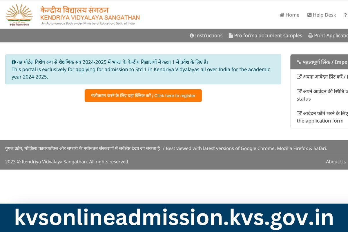 KVS Online Admission Form Notification