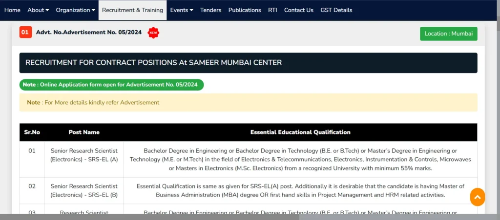 SAMEER Recruitment 2024 – High Pay, Apply at recruit.sameer.gov.in