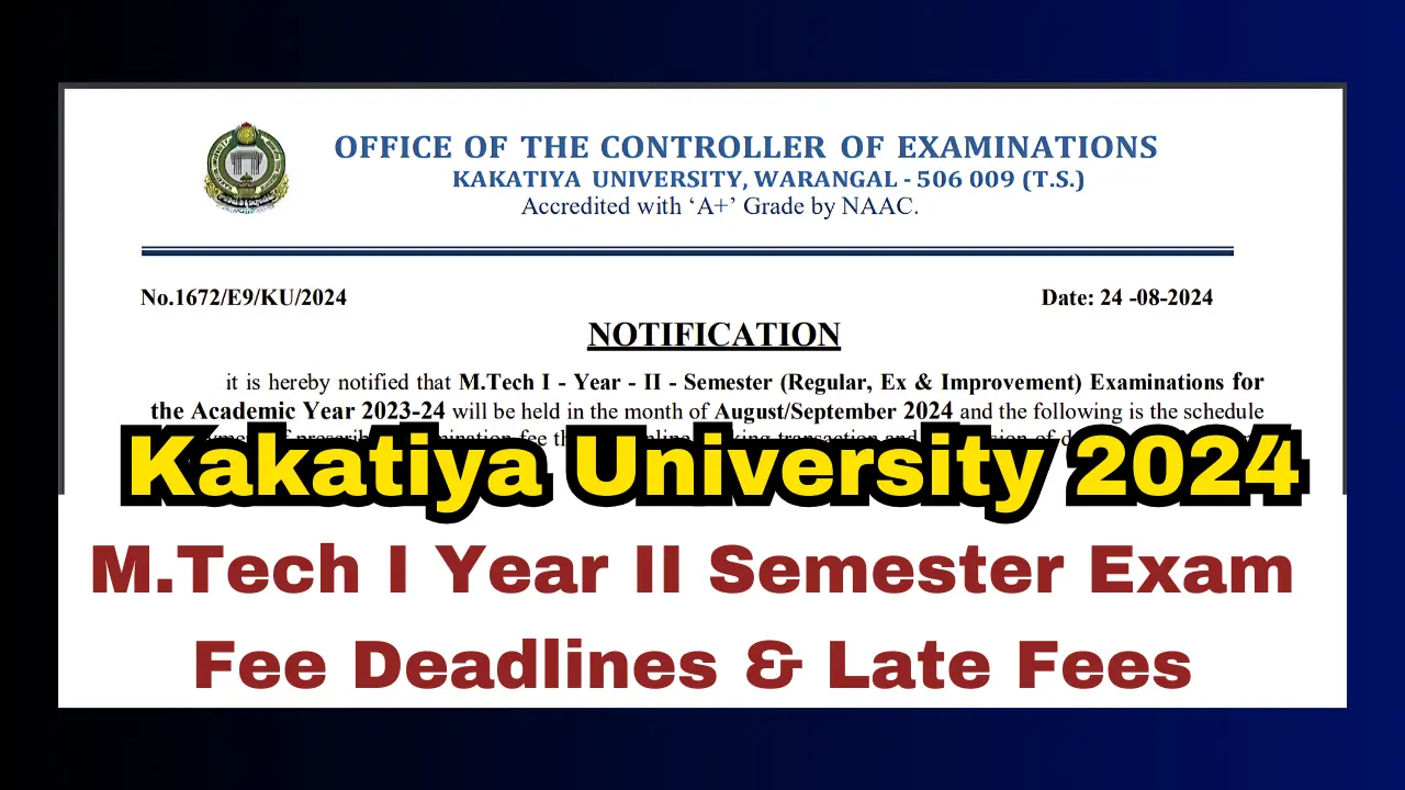 Kakatiya University 2024 M.Tech I Year II Semester Exam Fee Deadlines & Late Fees