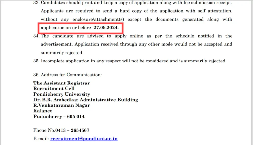 Only 24 Hours Left! Last Chance to Apply for Pondicherry University Registrar Recruitment 2024