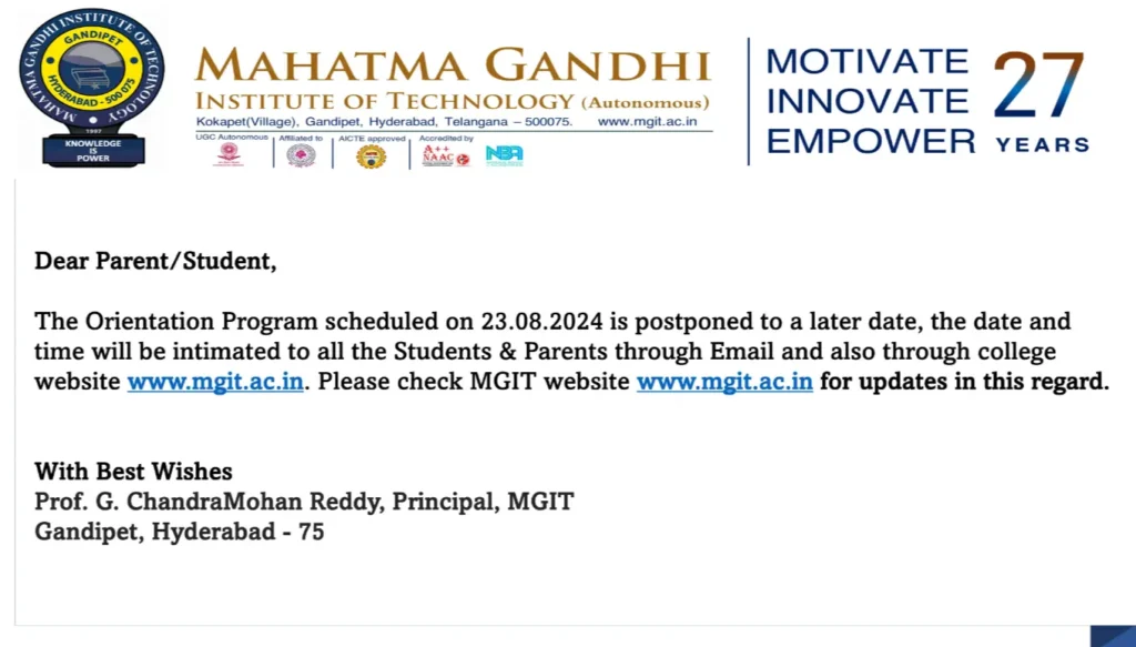 TS MGU Orientation Postponed – New Date Announcement Coming Soon!