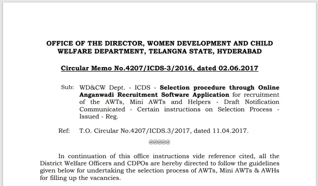 Telangana Anganwadi Recruitment 2024  Position of AWTMini AWTAWH