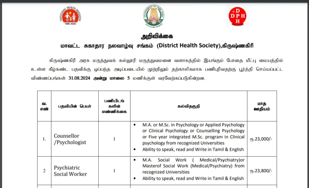 Urgent Recruitment Notice Krishnagiri Government Medical College Hospital