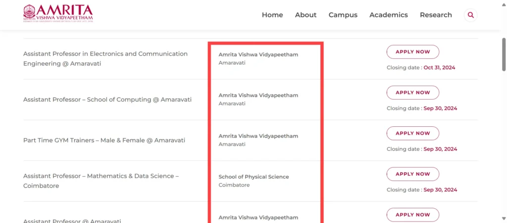 Amaravati Amrita University Careers (Vidyapeetham, Amaravati)