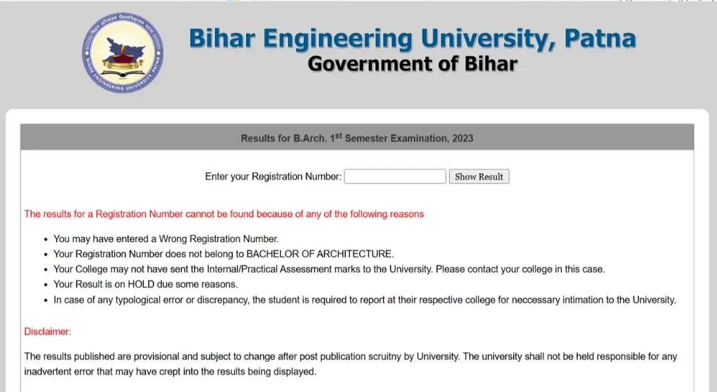 BEU Patna Declares B.Arch. 1st Semester Examination Results for 2023