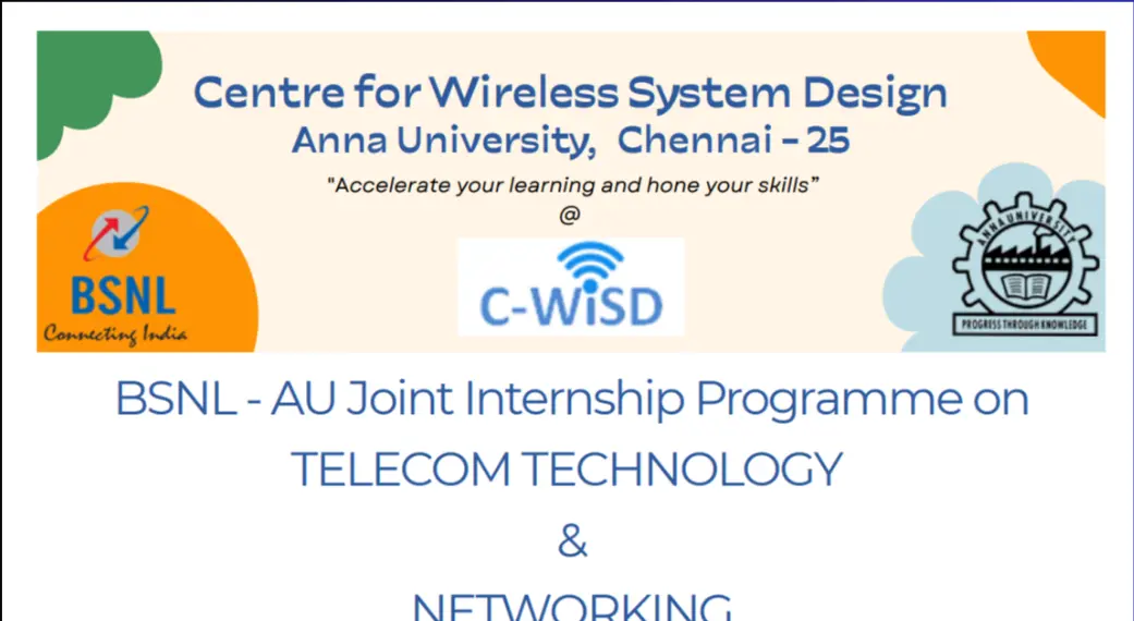 BSNL AU Joint Internship Programme on Telecom Technology & Networking - 2024