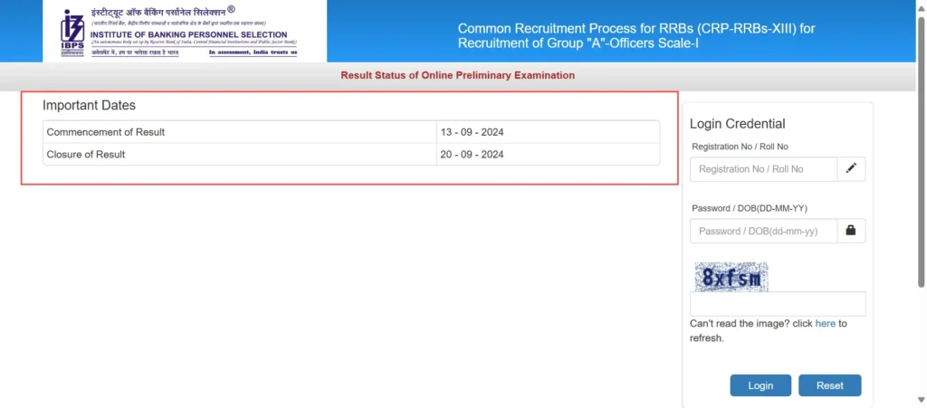 CRP-RRBS-XIII Officer Scale-I Preliminary Exam Results Released at ibpsonline.ibps.in