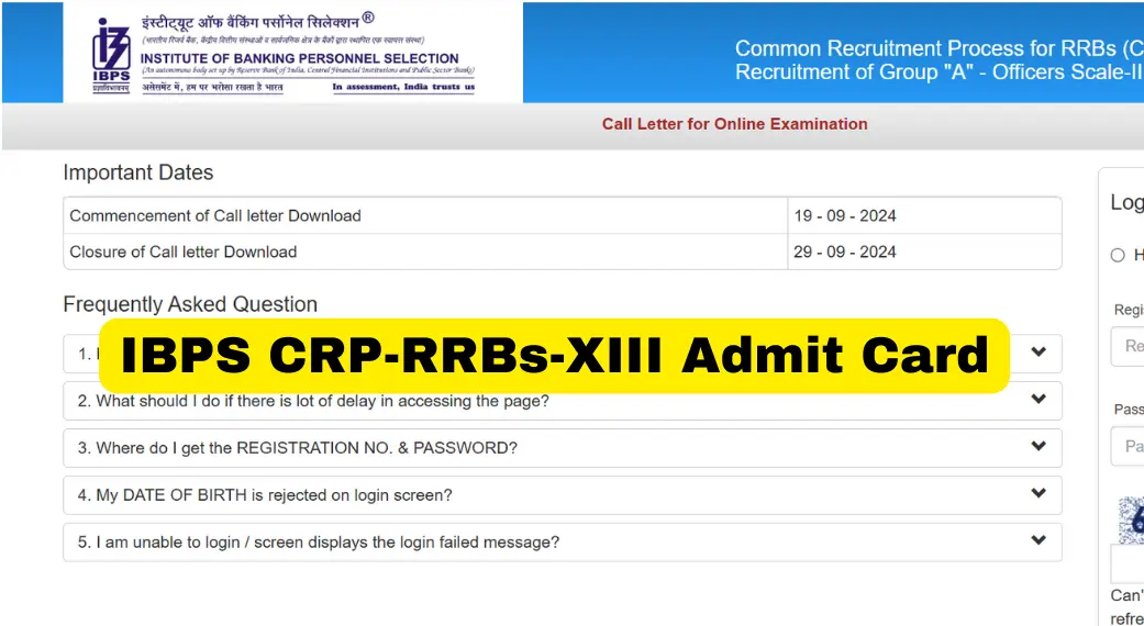 IBPS CRP-RRBs-XIII Admit Card Released for Officers Scale I, II, and III