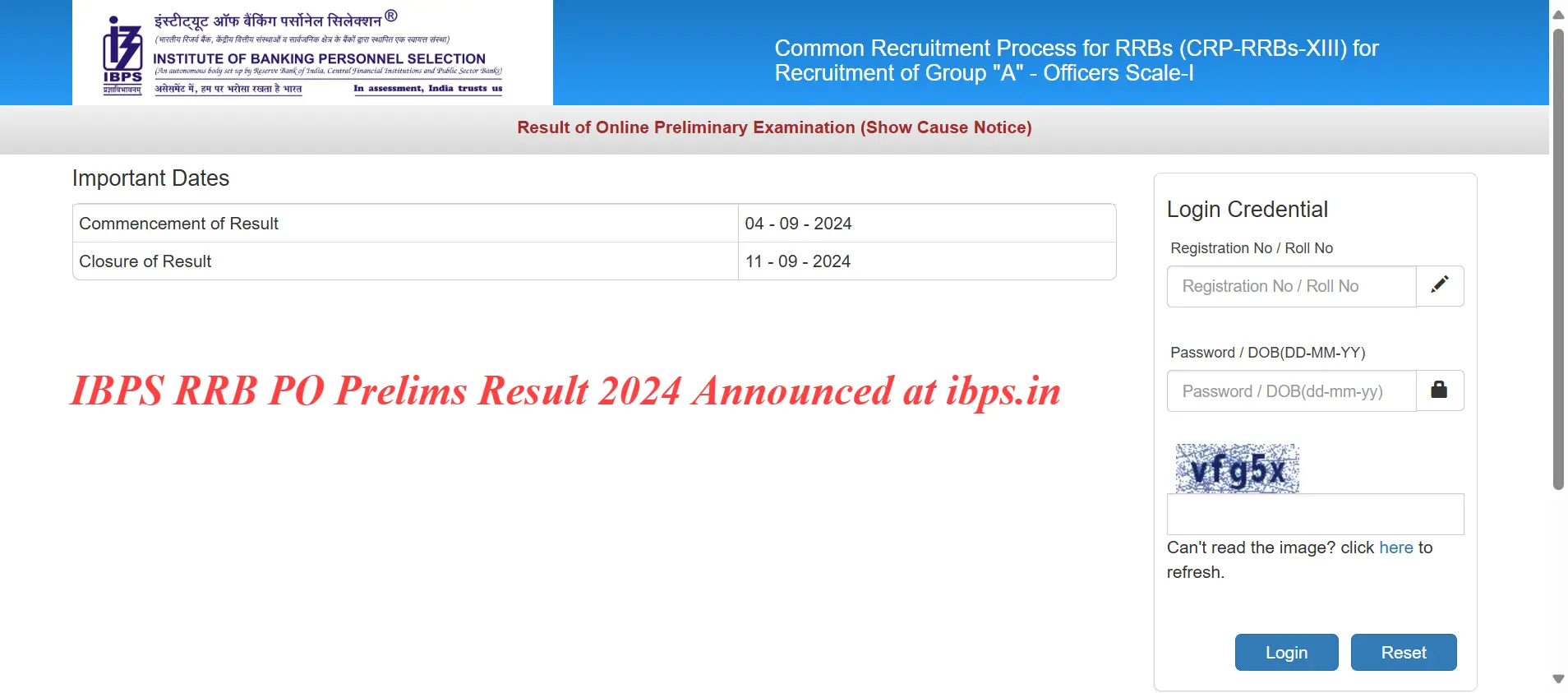 IBPS RRB PO Prelims Result 2024 Announced at ibps.in