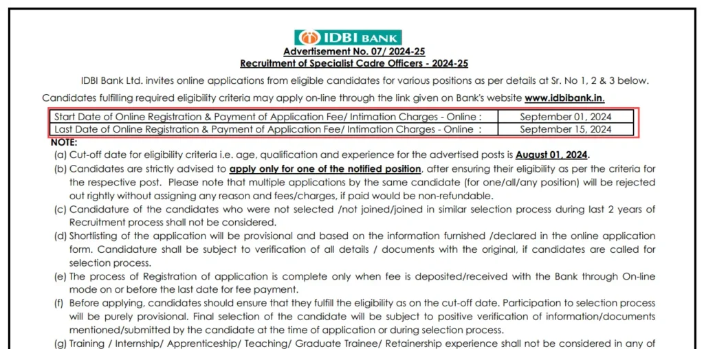 IDBI Bank Specialist Cadre Officers Recruitment 2024-25 Closes Tomorrow Salaries Up to ₹1.57 Lakhs Month!