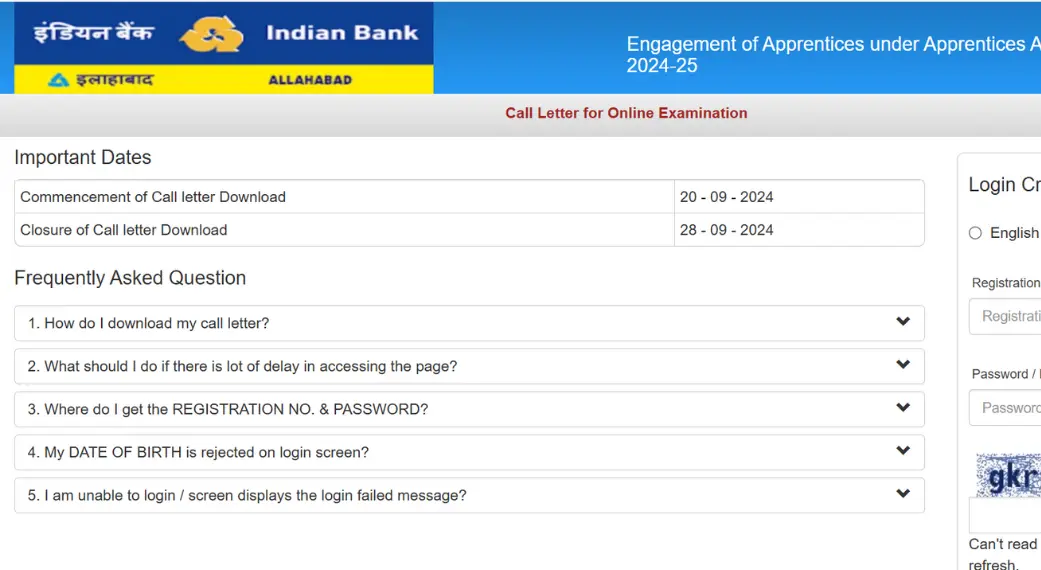 Indian Bank Apprentice Admit Card 2024