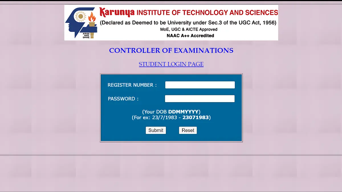 Karunya Exam Results