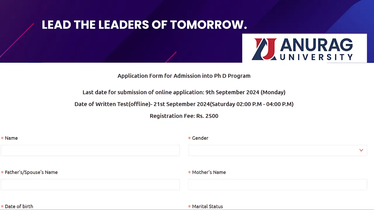 Last Chance Alert Apply for Anurag University PhD Program by September 9, 2024