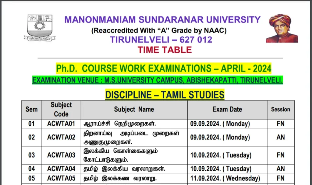 MSU Exam Date 2024 Ph.D. Course Work Examination Schedule for September 2024