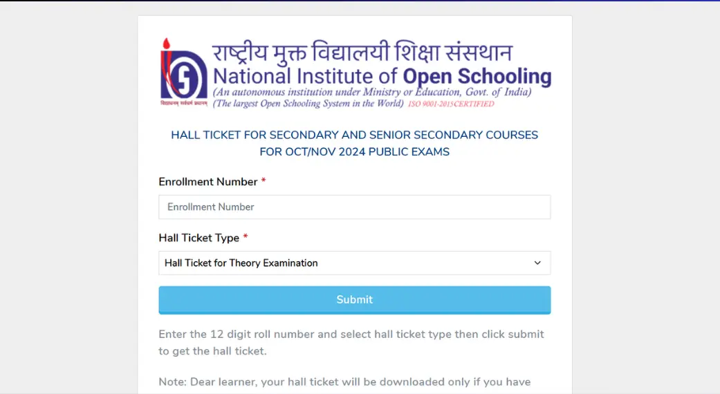 NIOS Admit Card 2024