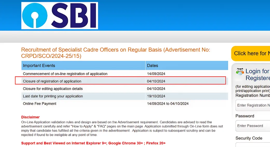 SBI Specialist Cadre Officers Recruitment 2024 Few Days Left! Key Details, Eligibility, and Application Guide Before October 4