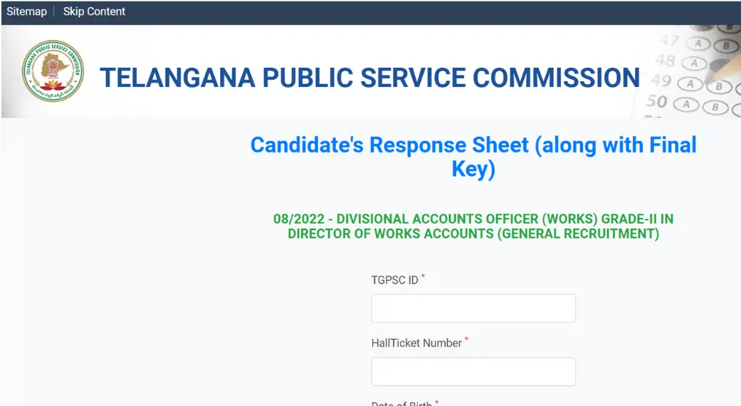TSPSC Divisional Accounts Officer Works Grade II Response Sheet and Final Key 2024 Released Download Now