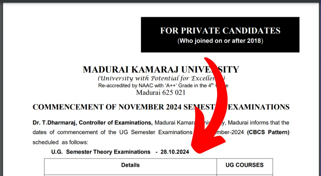 Madurai Kamaraj University UG Private Exam Starts Tomorrow