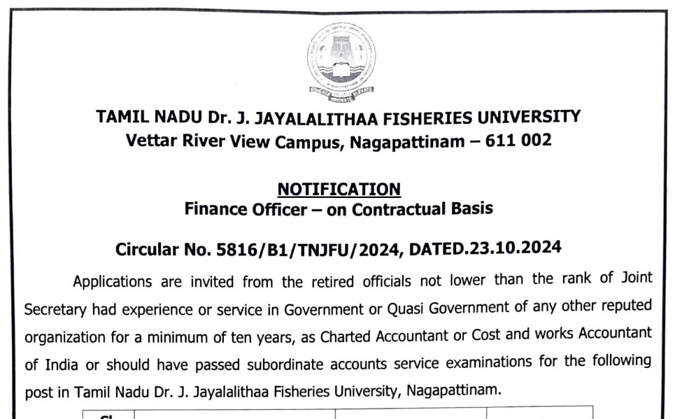 TNJFU Finance Officer Recruitment October 2024