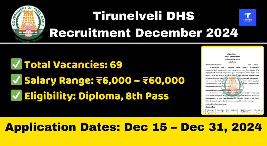 Tirunelveli DHS Recruitment December 2024 69 Vacancies, Eligibility & Apply Online