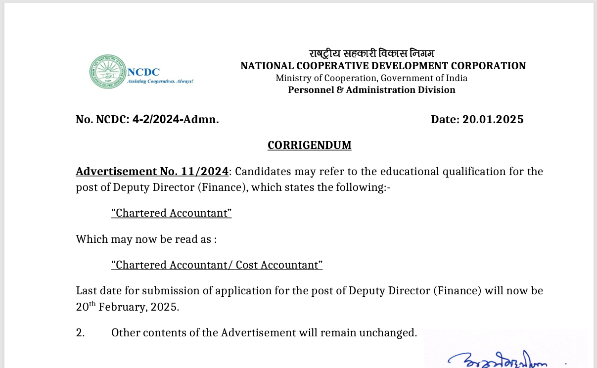 NCDC Direct Recruitment 2025